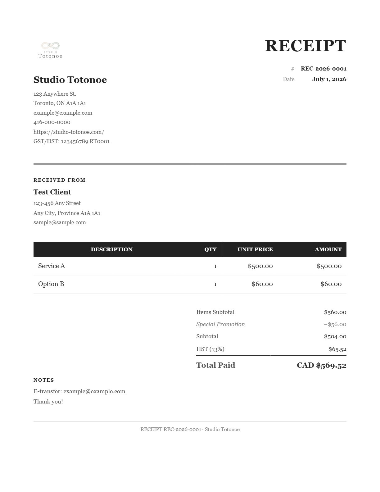 Receipt サンプル